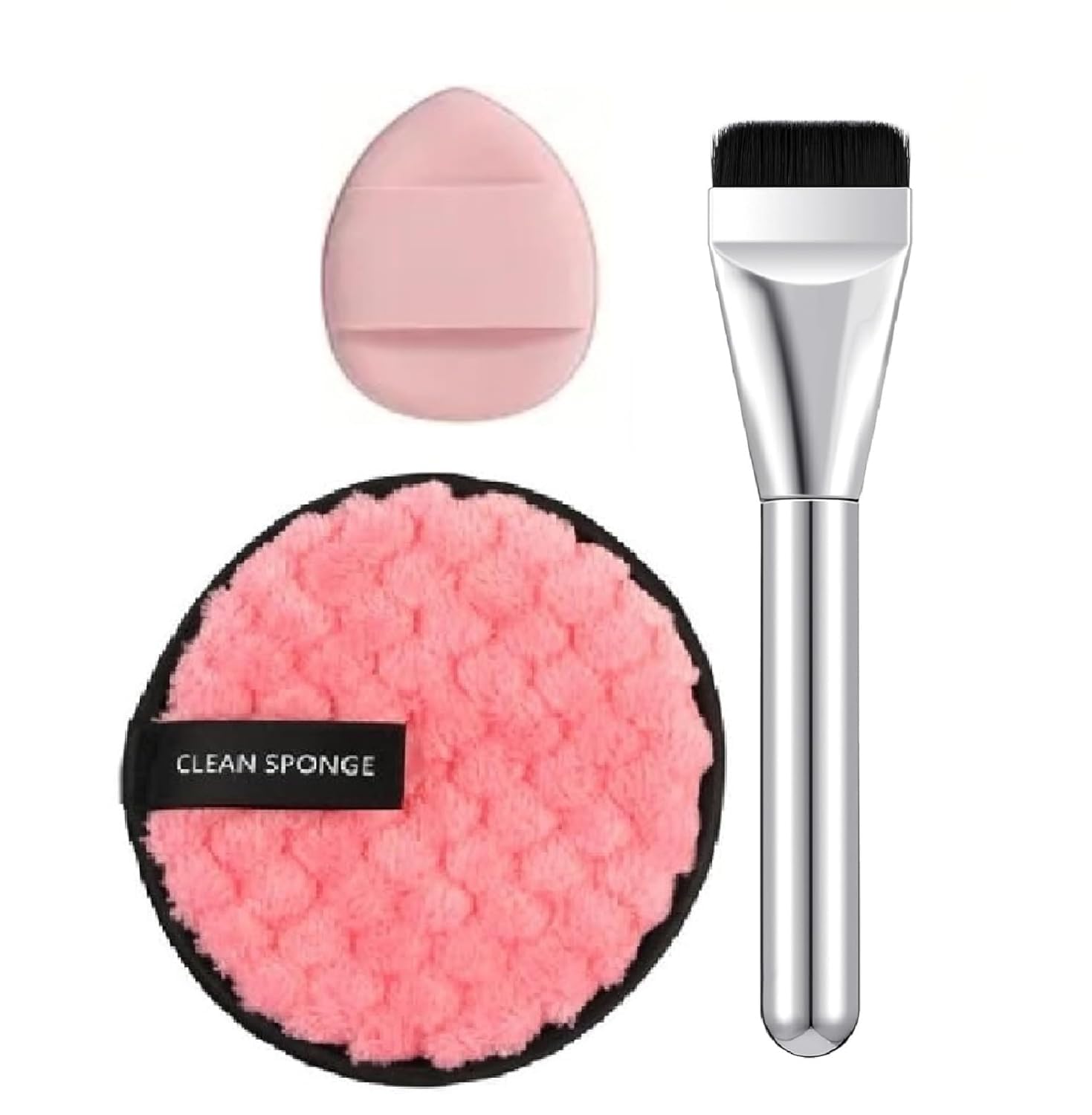 Beautiflame Professional Silvery Foundation Brushes & Makeup Remover Puff With Finger Sponge Soft Application for Flawless Makeup