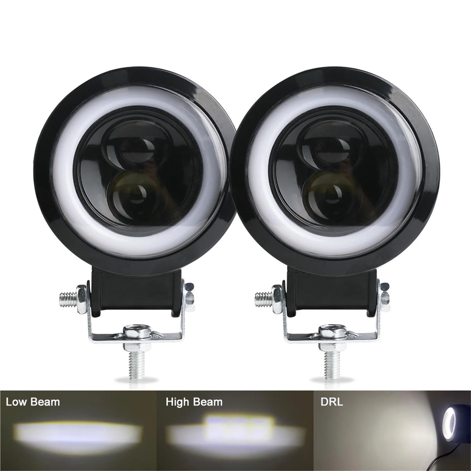 LED Oświetlenie pomocnicze 3-calowe Robocze LED ATV SUV 12V 24V | Kwadratowy Okrągły Reflektor Samochodowy Halo Do Motocykla Angel Eyes Światła Do Jazdy(2pcs white and blue)