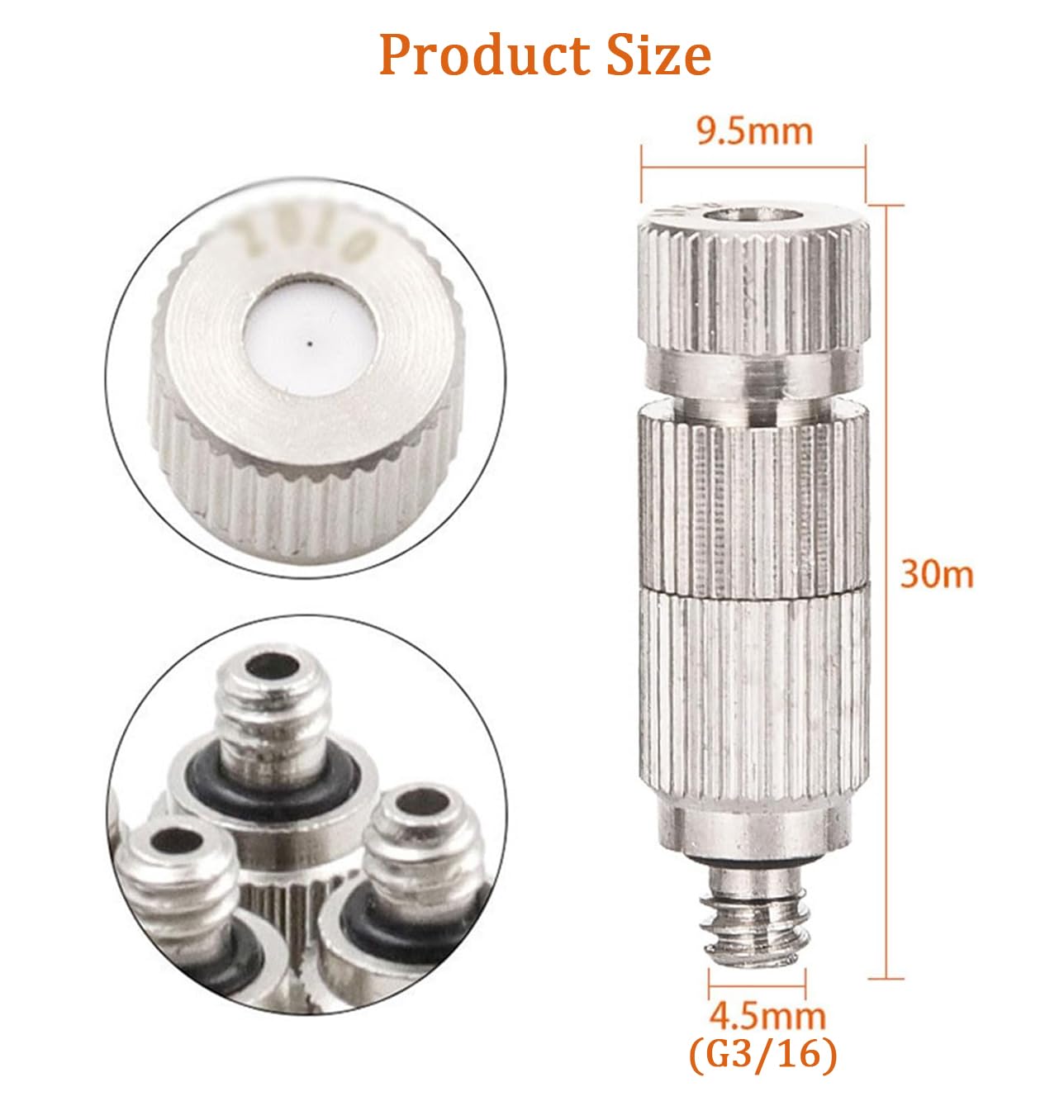 Boquillas nebulizadoras de alta presión, 50 piezas de accesorios for tuberías de riego por aspersión con boquilla de pulverización de 0,1 MM ~ 0,8 MM(Stainless Steel,3 Sections 0.5mm Orifice Dia)