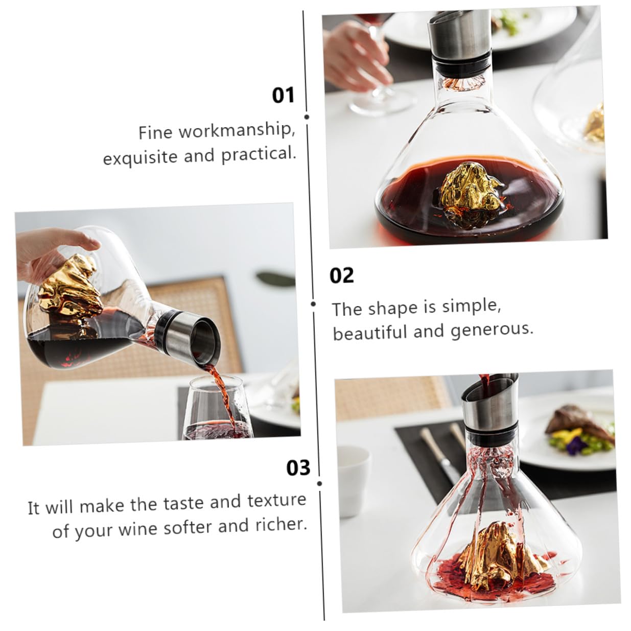 BESPORTBLE Decanter per Vino in Cristallo da 1500Ml Bocca Inclinata Design Artistico Dorato Contenitore Creativo per Vino Rosso per Degustazioni e Collezioni Personali