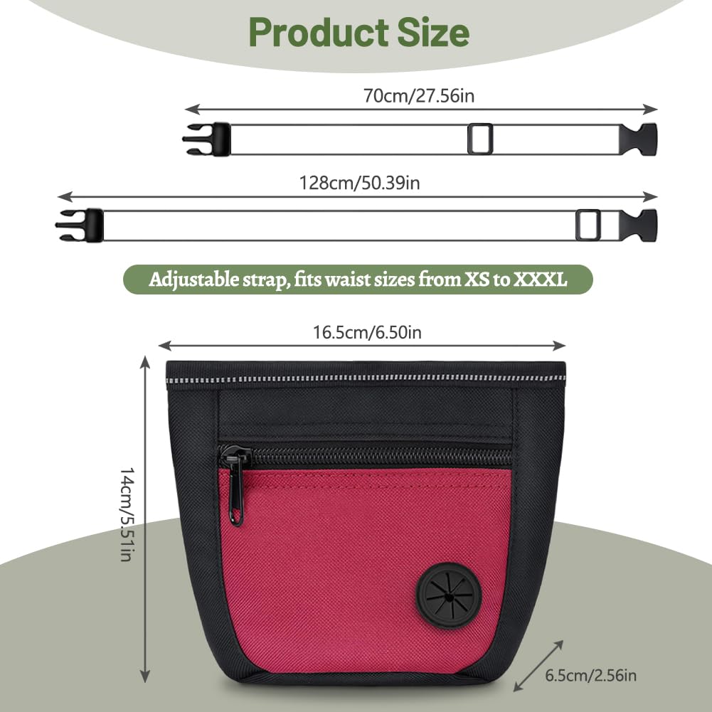 Porta Premietti per Cani, Sacca per Cani, per Addestramento del Cane, Porta Accessori per Animali con Clicker e Dispenser per Sacchetti, con Cintura Regolabile (Rosso)