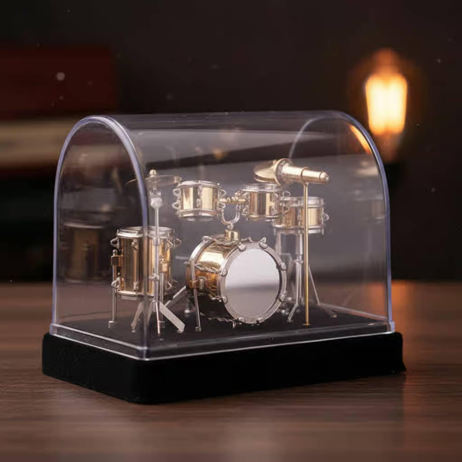 Mini Batería de Juguete BJD Tambor Miniatura Set de Percusión Maqueta de Batería con Acabado Metálico Brillante para Colección Adecuada para, A, Mediano 18 13 13cm