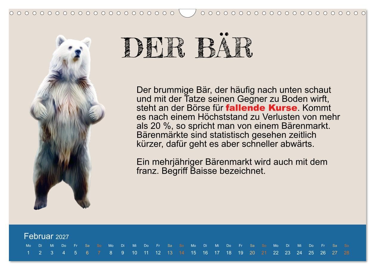 CALVENDO - Tiere in der Finanzwelt 2027 (Wandkalender 2027 DIN A3 quer), Monatskalender: Von Bullen, Bären, Falken und Tauben.
