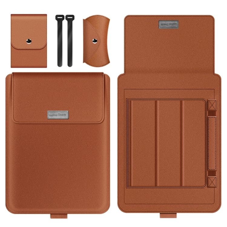 Image of TechTrendz Premium 3 in 1 Multifunction Slim PU Leather Laptop Sleeve for MacBook Neo 13 inch (A18 Pro Chip,2026) A3404, Laptop Cover Bag 11-14 Inch (with Integrated Mouse Pad) - Brown