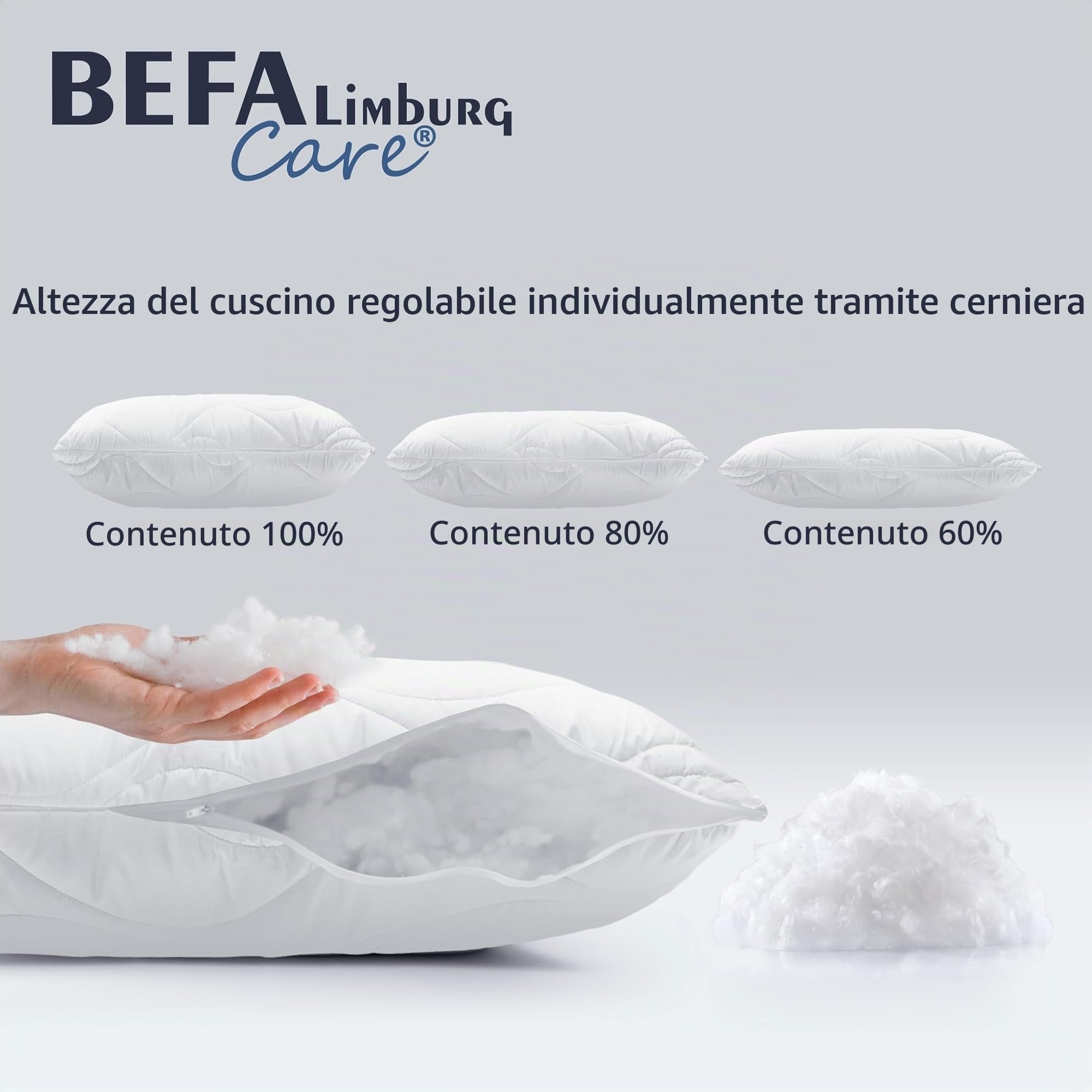 BEFA CARE Prodotto in Germania cuscino 40x80 cm in microfibra con Aloe Vera, certificato ÖKO-TEX 100 Classe 1 (2 pezzi)