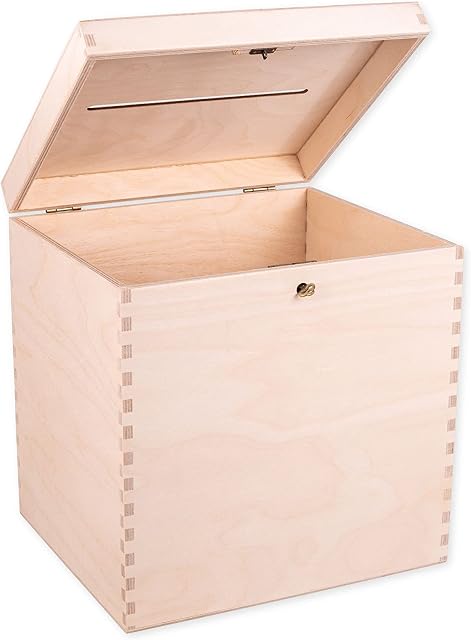 Unfinished Lockable Wooden Wedding Card Box, Decoration, Organisation, Large Natural Wood Craftsmanship, Rustic Home Decor, Keepsake, Chest 29 x 25 x 30 cm.