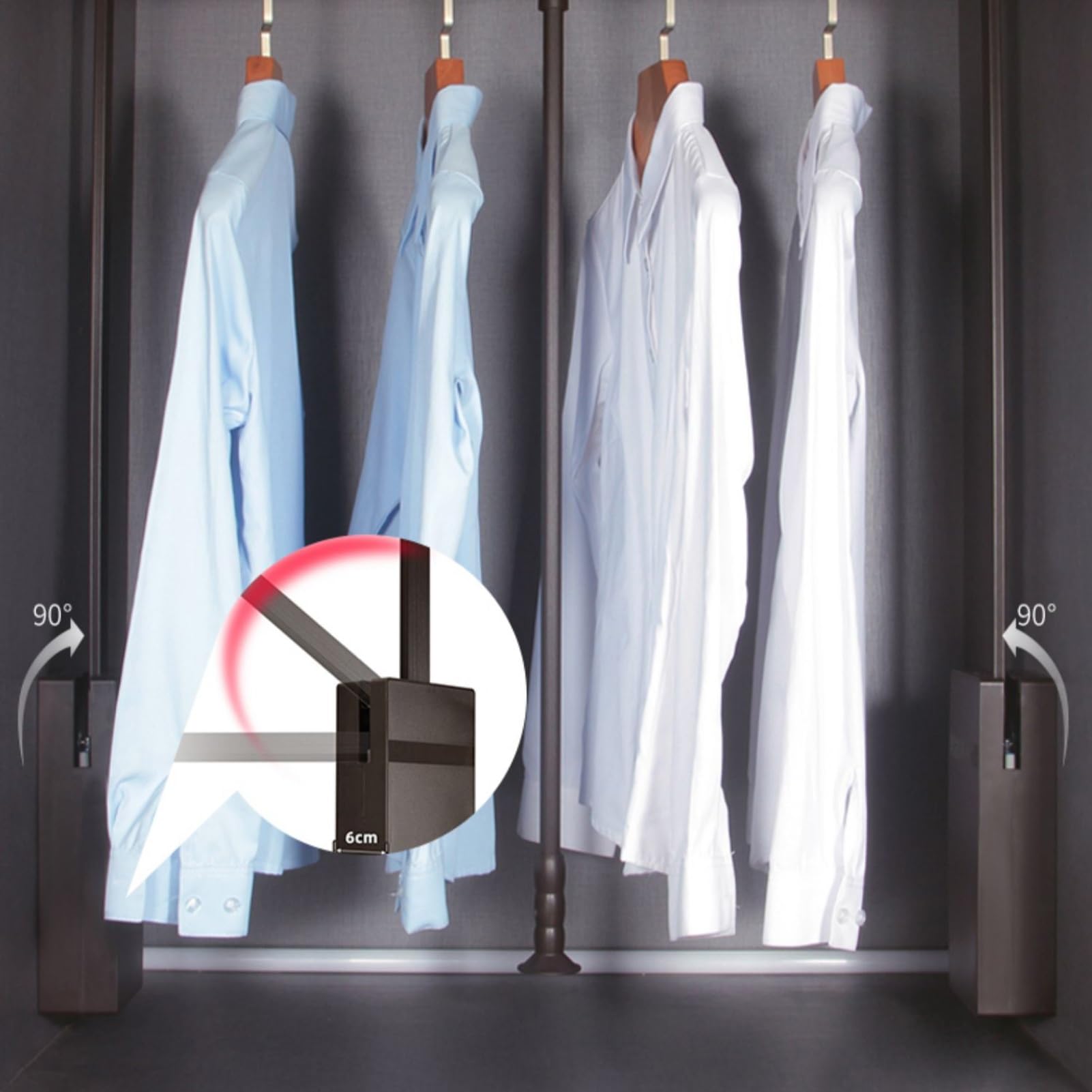 Appendiabiti retrattile a doppio buffer, regolabile, per armadi, 50-119 cm, carico 15 kg, ideale per appendere vestiti