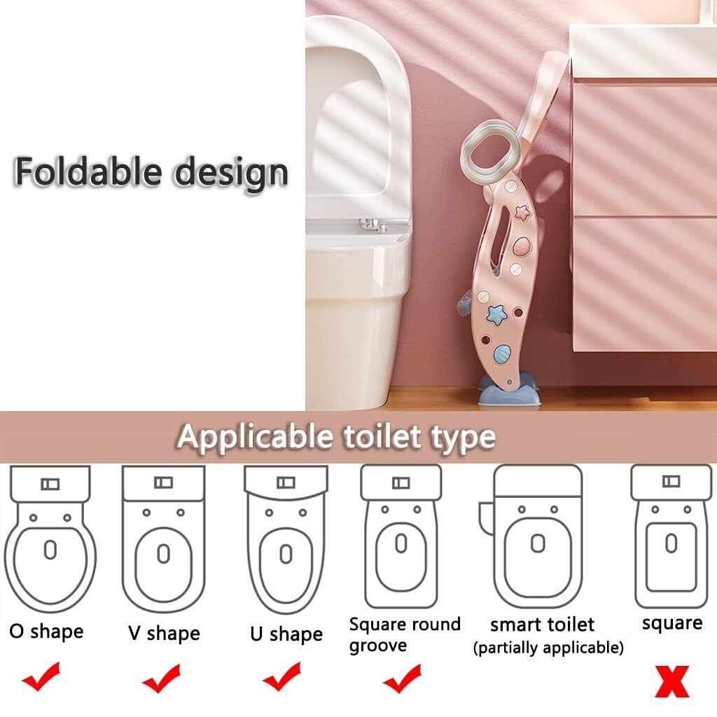 Adjustable Potty Training Seat with Ladder for Boys & Girls, Foldable Cute Stars Toilet Chair with Armrests, 75kg Load