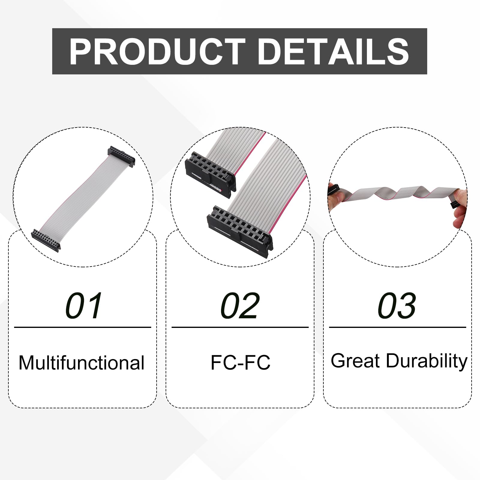 sourcing map IDC - Cavo piatto a nastro, 20 pin, passo 2 mm, lunghezza 10 cm, da FC a FC doppio femmina, cavo a nastro piatto per elettronica industriale, grigio
