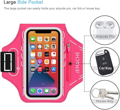 Miniatura 5 de Brazalete para iPhone 16 15 Pro Max & Plus, JEMACHE Gym Workouts Running Phone Arm Band para iPhone 16 15 14 13 12 11 Pro MaxPlus con soporte para