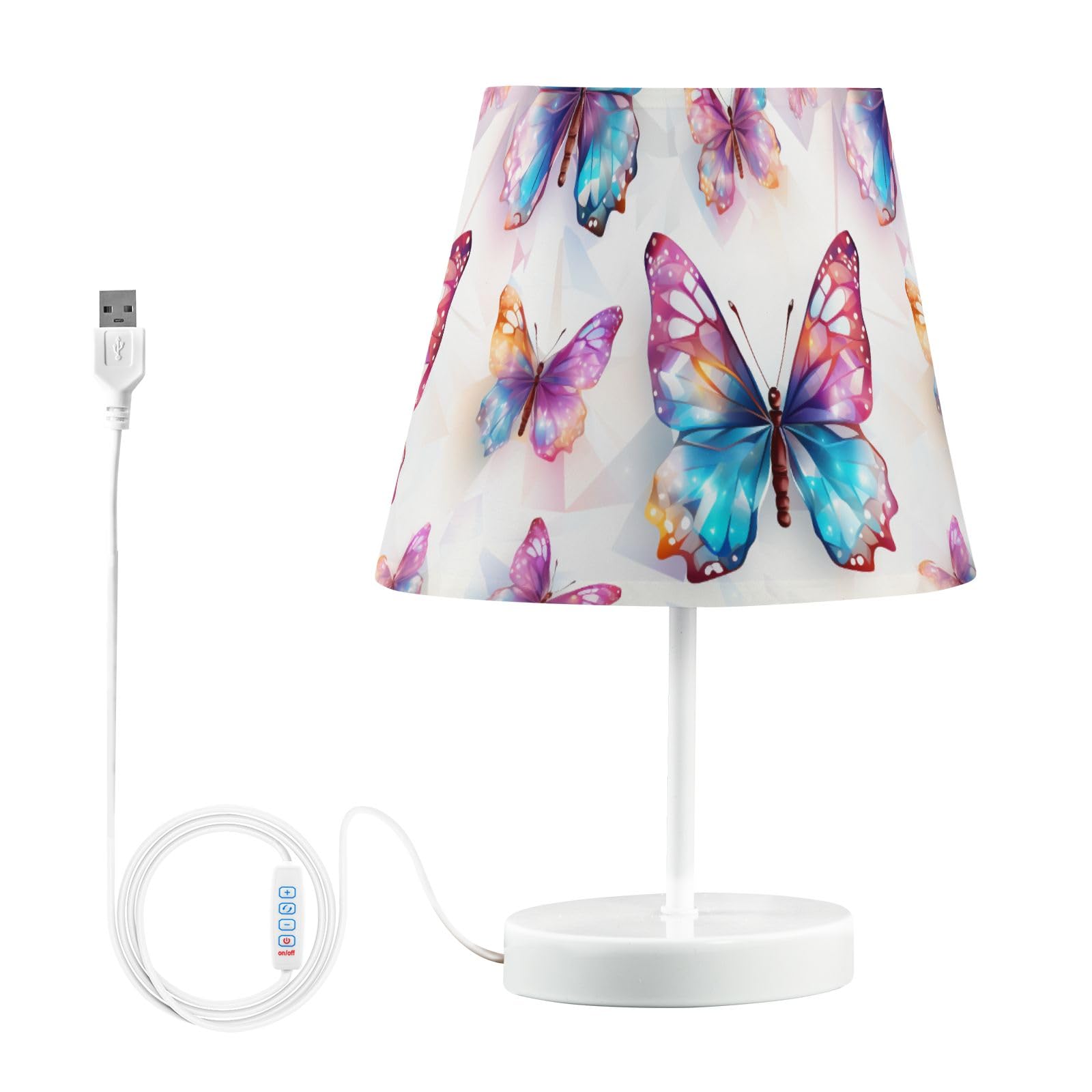 Reiacy Colorful Butterfly Pattern Table Lamps with USB Port Cute Night Light Table Lamps for Bedroom Office Living Room