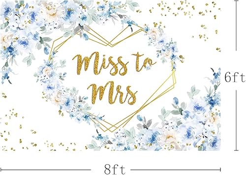 Miniatura 3 de MEHOFOND Miss to Mrs - Telón de fondo de boda, despedida de soltera, compromiso, decoración de fiesta, fondo floral azul y blanco, pancarta de
