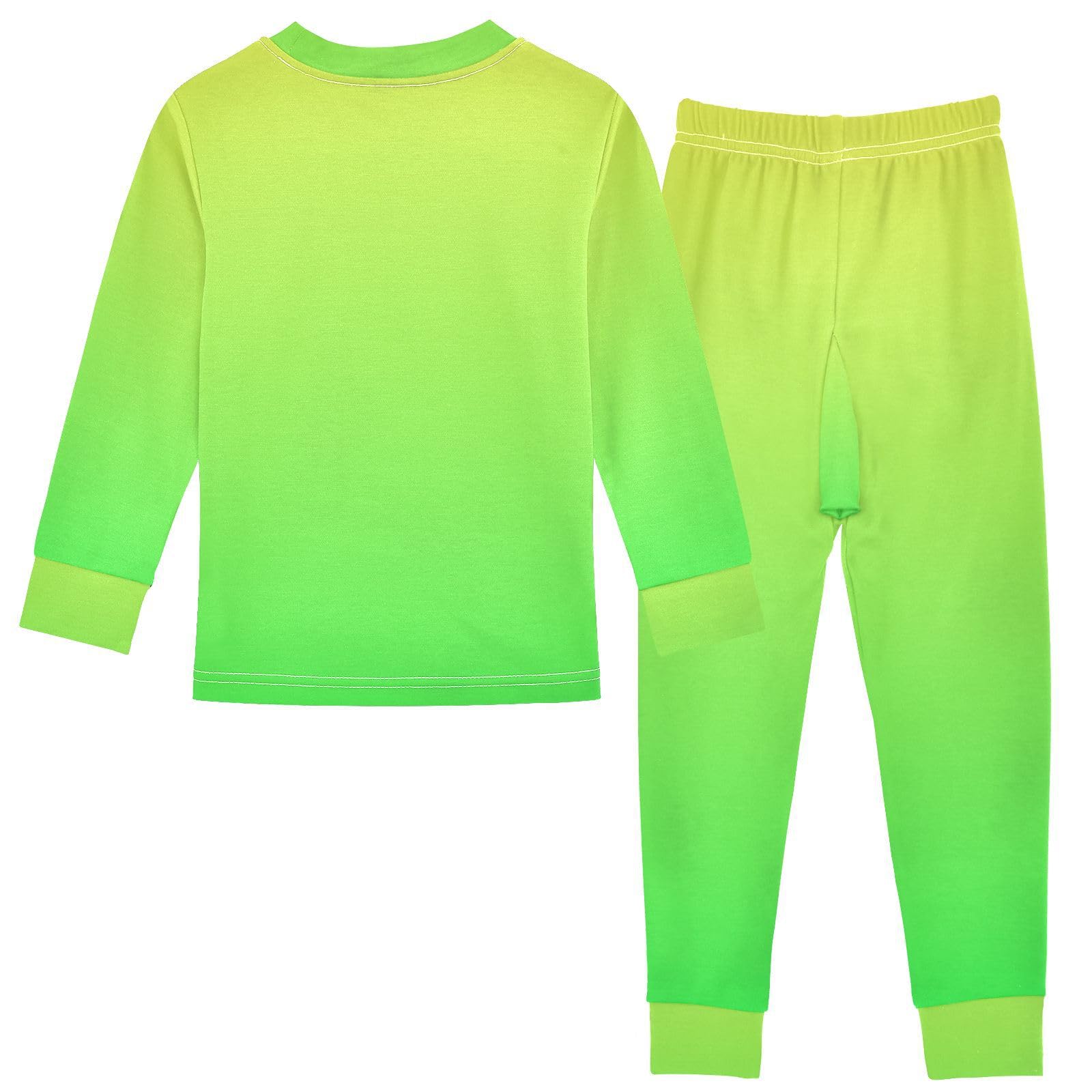 SPRIPORT Green Yellow Gradient Soft Comfy Pajama Set Cotton Sleepwear 2 Piece Pjs Set Long Sleeve Top and Pants 4T