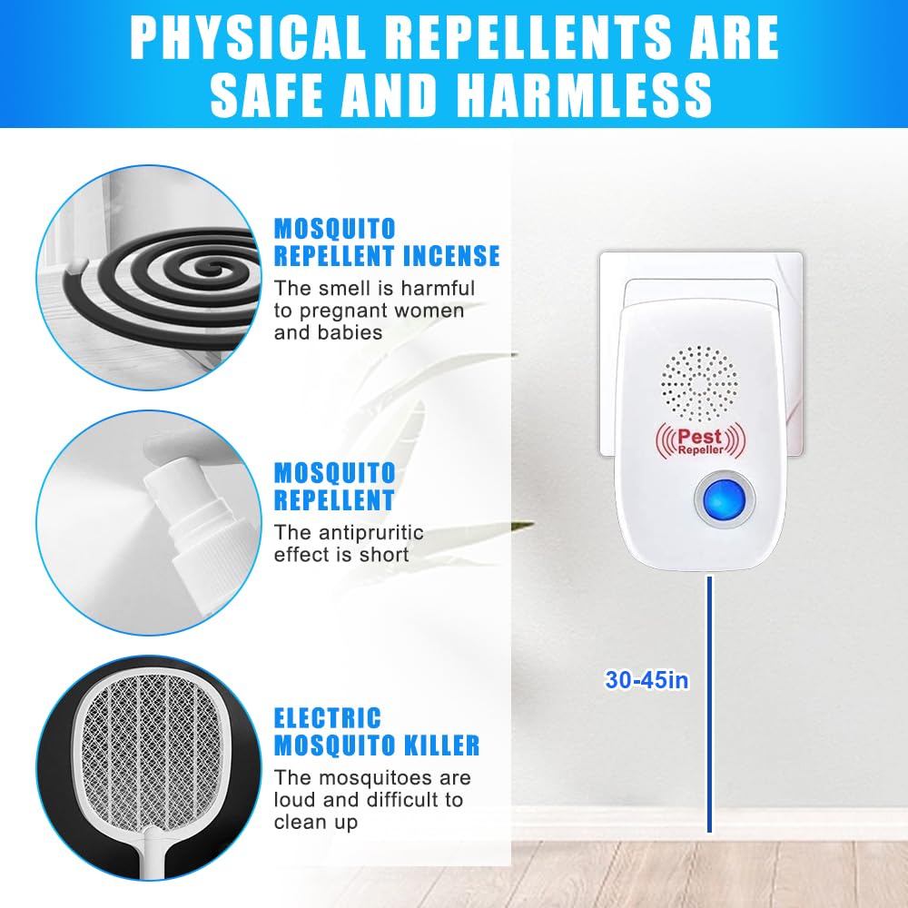 Repelente Ultrasónico de Plagas, 4 Pack Pest Reject, Ultrasónico Repelente Cucarachas, Ahuyentador de Ratas para Anti Mosquitos, Moscas, Ratones, Cucarachas, Arañas, Roedores