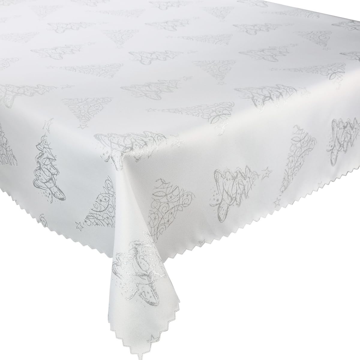 Tovaglia natalizia argento bianco abete – double face e antimacchia – (Z-3401) 130 x 300 cm