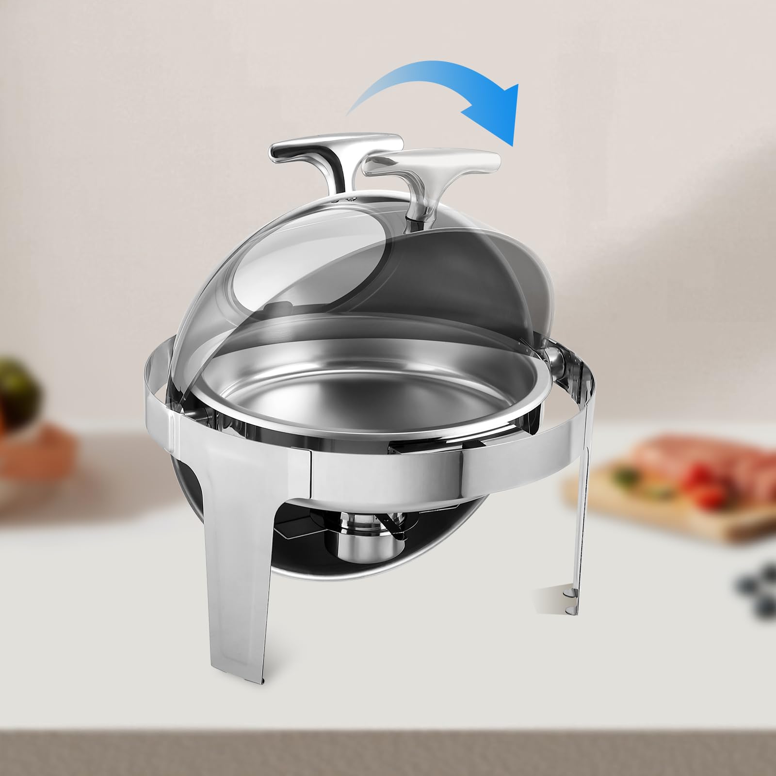 GarveeHome Juego de buffet de platos de frotamiento con tapa enrollable, 6 cuartos de galón de acero inoxidable con tapa de visualización, servidores y calentadores, bandeja de calentamiento para