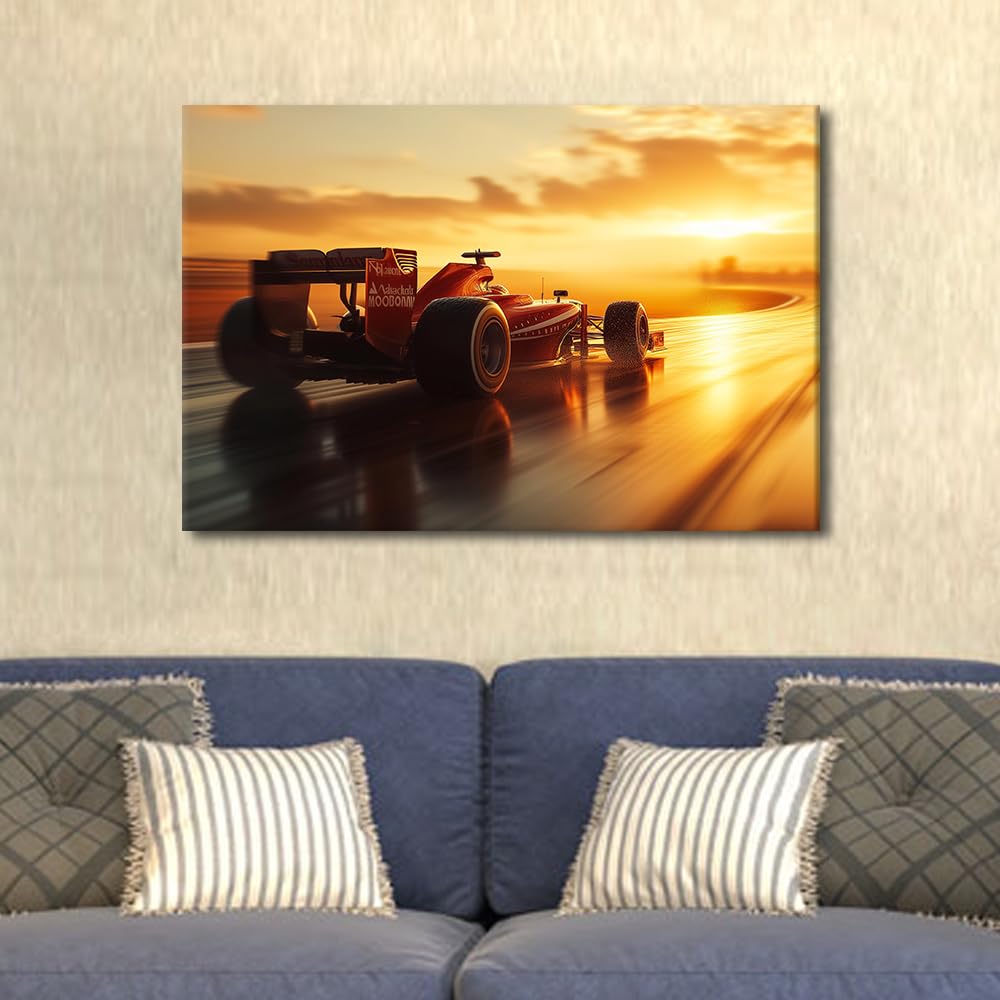 TISHIRON Canvas Wall Art for Bedroom Office Wall Decor Race Car on Grand Prix Race Modern Posters Prints Racing Car Wall Decorations For Living Room Painting Artwork for Home Decor 24" Wx16 H - Image 2