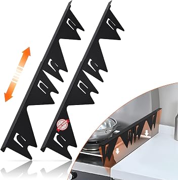 Stainless Steel Stove Gap Covers,Stove Gap Filler, Range Trim Kit, Stove Gap Guards, Heat Resistant and Easy to Clean, Easy retractable Length 13.8" to 27.5", Width 0.79",Black2PCS