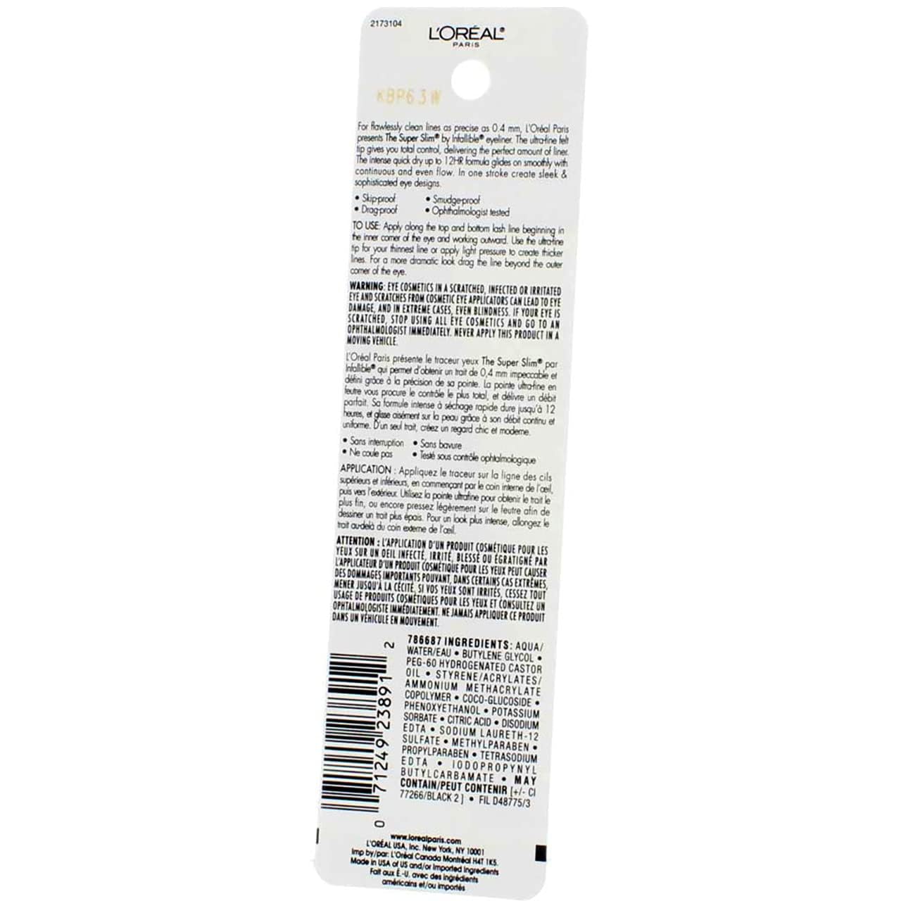 L'Oreal Paris Infallible The Super Slim Liquid Eyeliner, Black [400] 0.034 oz (Pack of 2)