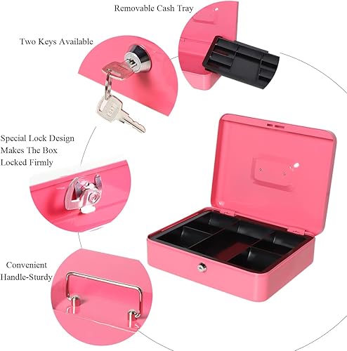 Vista 50 de Jssmst - Caja de dinero pequeña con bandeja, caja con bloqueo, Negro L