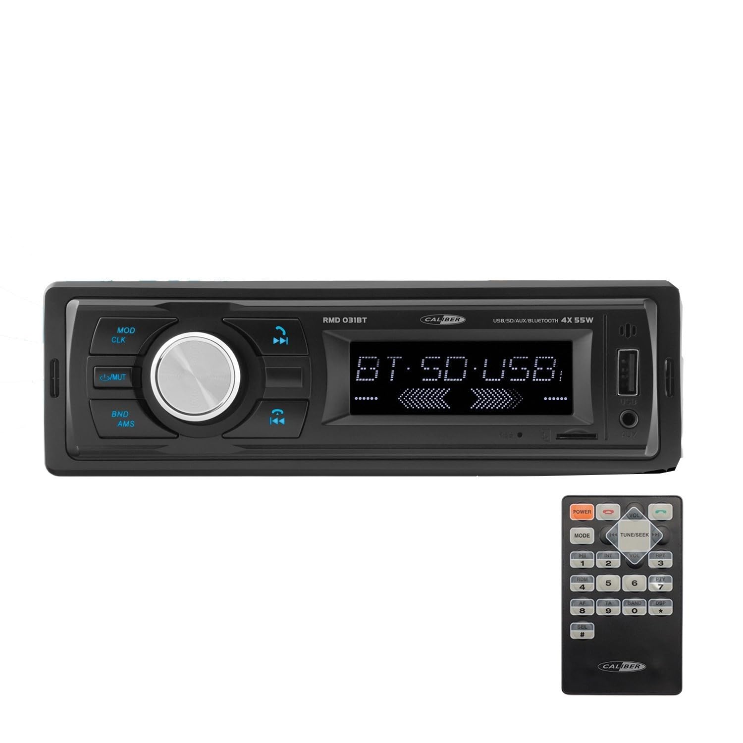 Autoradio Caliber RMD031BT 55W x 4 - Bluetooth - RDS-USB-SD-MP3-AUX-FM - rétro éclairage Bleu - Télécommande