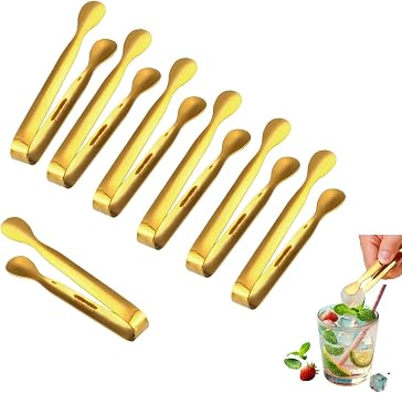 7PCS Mini Buffet Serving Tongs 4.3-Inch Small Sugar Tongs, Stainless Steel Kitchen Tong for Appetizers, Tea Party, Coffee Bar, DessertsGold