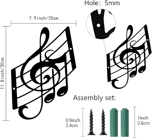 Miniatura 2 de CREATCABIN Notas musicales de metal para decoración de pared, notas musicales, placas para colgar en la pared, adorno de hierro para pared, letrero