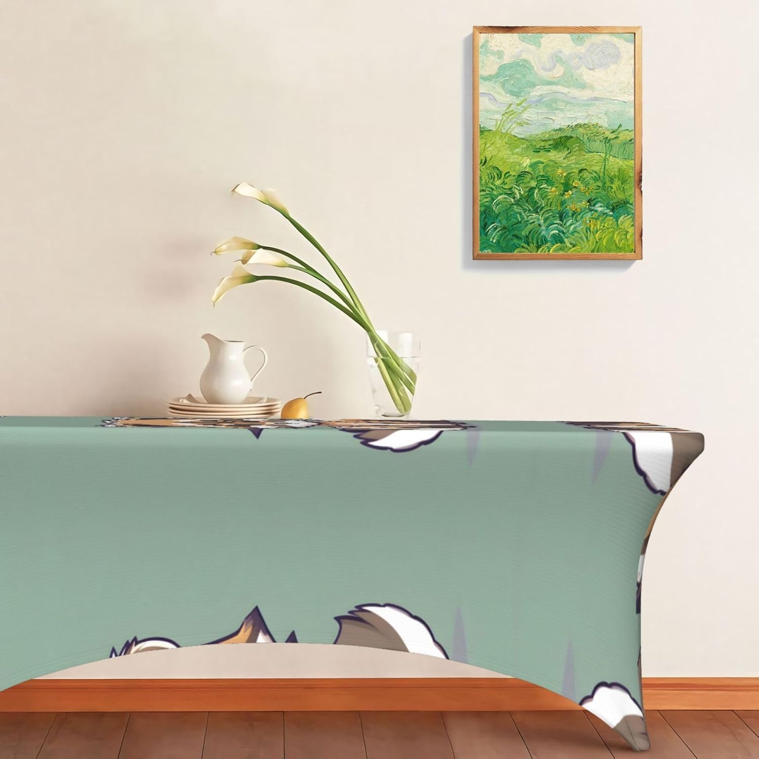 Cartoon Cute Raccoon Print Table Cover Rectangular Tablecloth for 6-Foot Tables for Wedding Banquets Outdoor