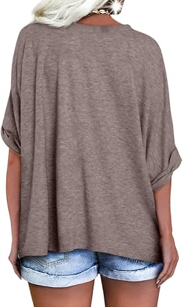 Langwyqu Womens Oversized T Shirts V Neck Short Sleeve Summer Tops Tees