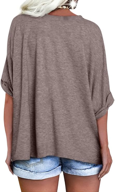Langwyqu Womens Oversized T Shirts V Neck Short Sleeve Summer Tops Tees
