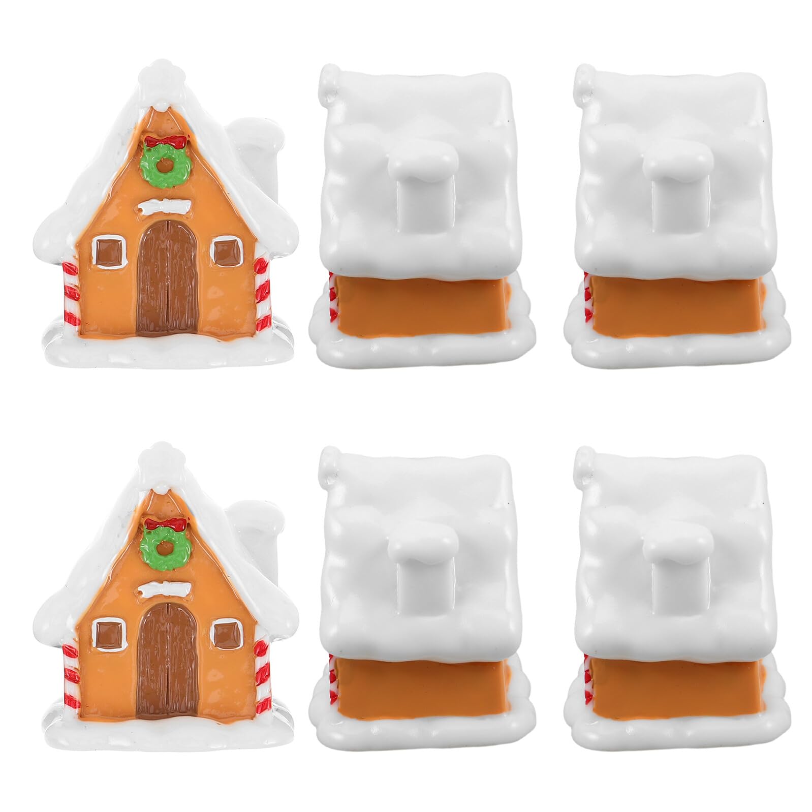 OSALADI 6 Pcs Resin Miniature Christmas House Decorations Detailed Gingerbread Village Statues for Holiday Terrarium Ornaments and Festive Garden