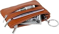 Vista 4 de Monedero de cuero auténtico para mujer, con llavero
