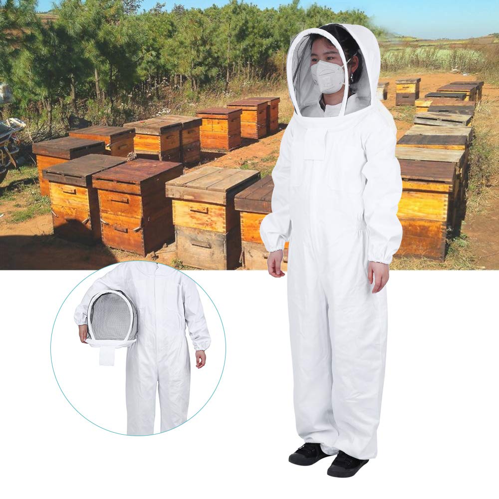 Apicultura Ventilada con Velo Redondo Desmontable, Traje de Protección Cómodo Chaqueta de Apicultura para Unisex, Apicultor Profesional (XXL, Blanco)