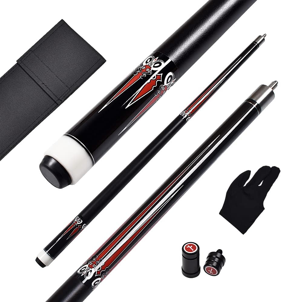WAYMARK 1/2 Piece Billiard 58 inches PU Grip with Maple Shaft Black Warp Pool Cue Stick (WBP-10)