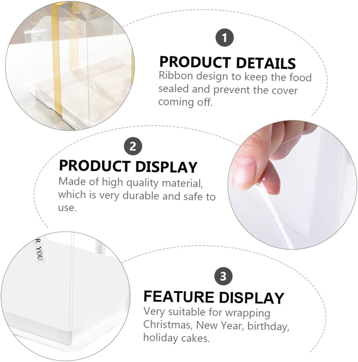 UKCOCO 5pcs 8-inch Birthday Cake Boxes with Ribbon, Food-grade Cake Wrapping and Storage Containers for Bakery Display, Dessert Packaging Set