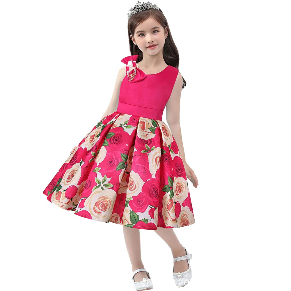 Cichic Girls Party Dress 2-10 Years Flower Girl Wedding Dress Elegant Kids Formal Dress (3-4years, Rose Red)