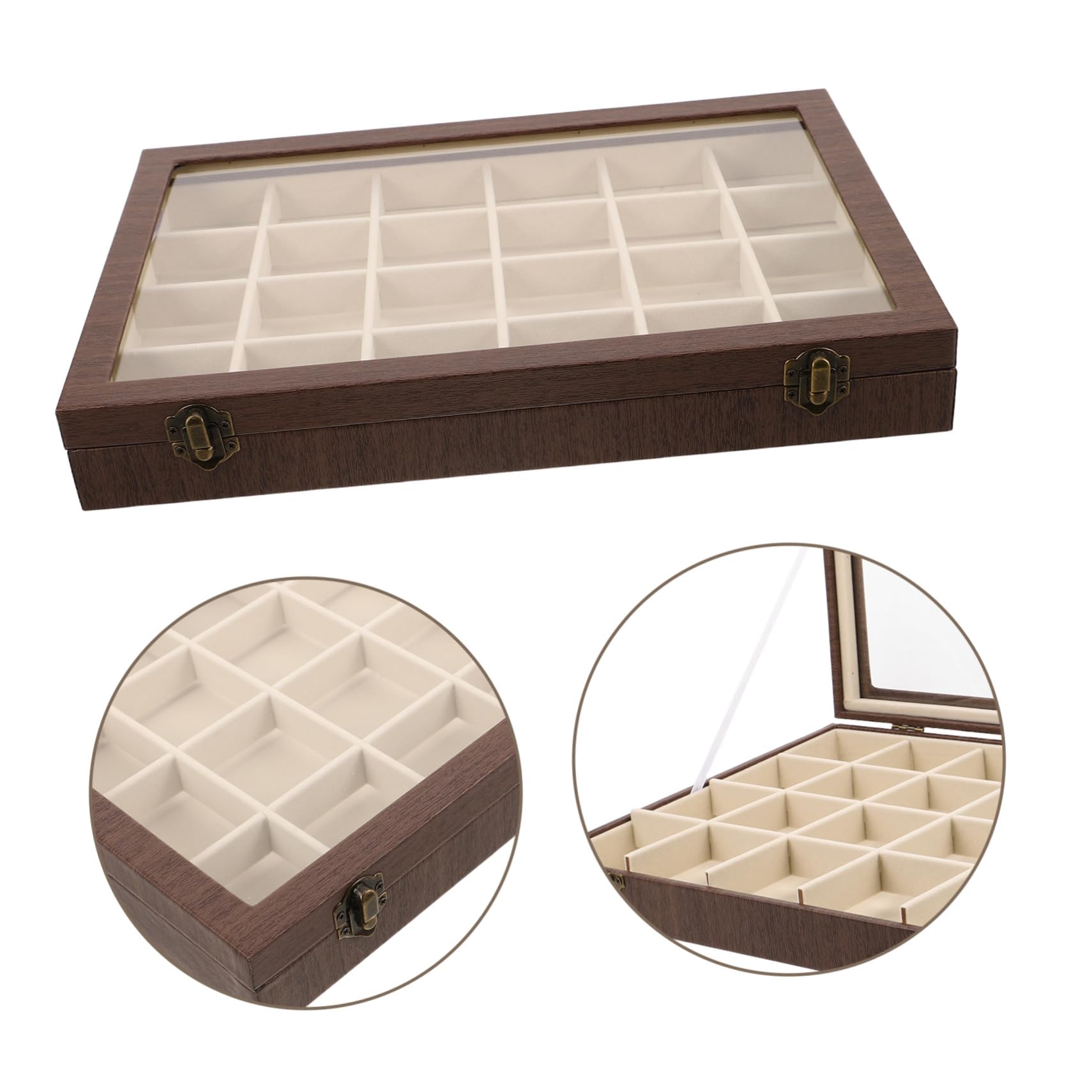 VALICLUD Vintage Wooden Jewelry Box with Velvet Lined Compartments And Glass Compartment Organizer for Necklaces Bracelets Rings Soft Velvet Protection And Compact Travel Design