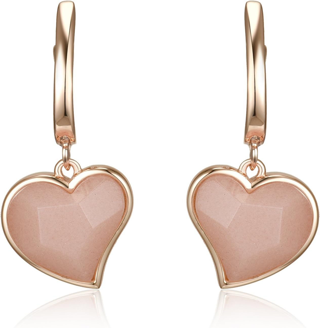 Lanfeny Rose Gold Plated 925 Sterling Silver Dangle Earrings with Natural Rose Quartz Heart Shape