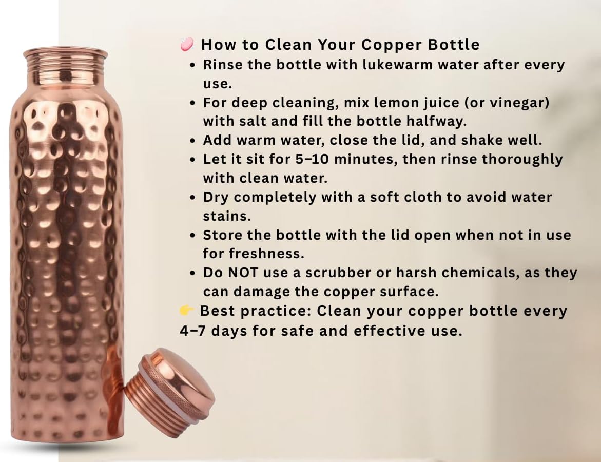 100% Pure Copper Water Bottle for Drinking, 34 Oz Hammered Ayurvedic Copper Bottle for Drinking Water | Leak-Proof & Eco-Friendly | For Yoga, Office, Travel – Handcrafted, Reusable & BPA-Free