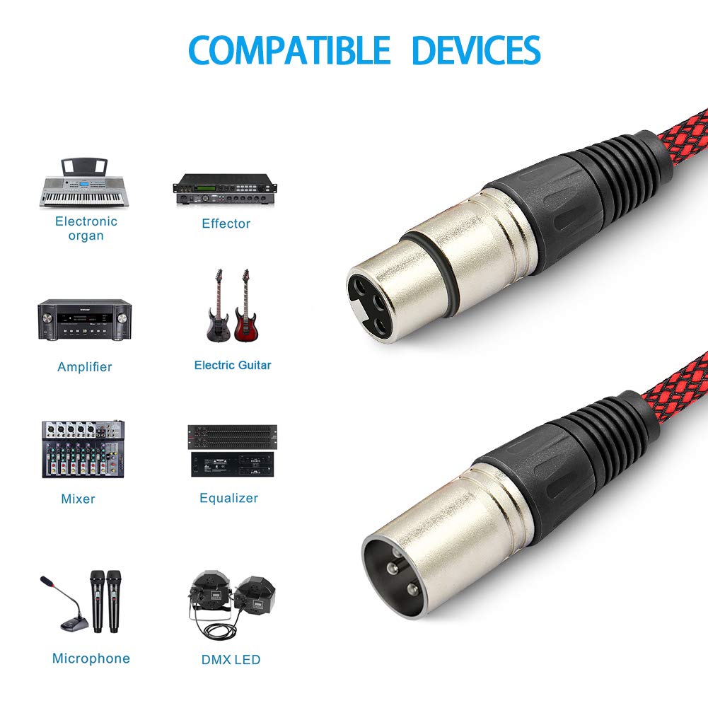 Premium XLR Maschio a Femmina 3 Pin Plug in Nylon Intrecciato Schermato Professionale Audio Microfono Bilanciato Cavo per Sistema di Altoparlanti, Mixer (2m 6 Pack)