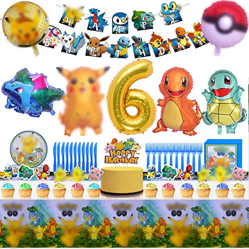 Juego de Vajilla de Cumpleaños de Niños 6 Años,Party Supplies Set,Decoracion Cumpleaños Niños,con Pancarta,Globos,Manteles,Platos,Servilletas,Decoración de Pasteles ect Cover