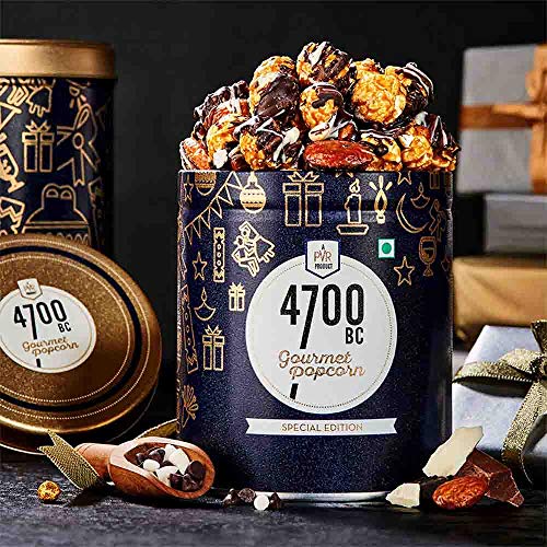 Image of 4700BC Nutty Tuxedo Chocolate Popcorn, Tin, 125g + 4700BC Gourmet Popcorn, 5 Flavours Pack (3 Cheese, 2 Caramel), 475g