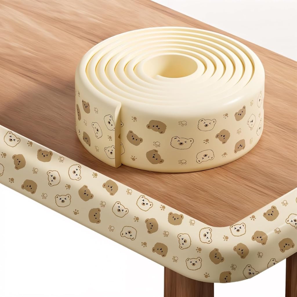 Table Edge Protector for Babies, Baby Safety Foam Corner Guard Strip 2Meter | Soft & Highly Elastic, No Adhesive Residue, Lion Print Design, Fits Table & Furniture, Toddler Safe (Cream)-image-18