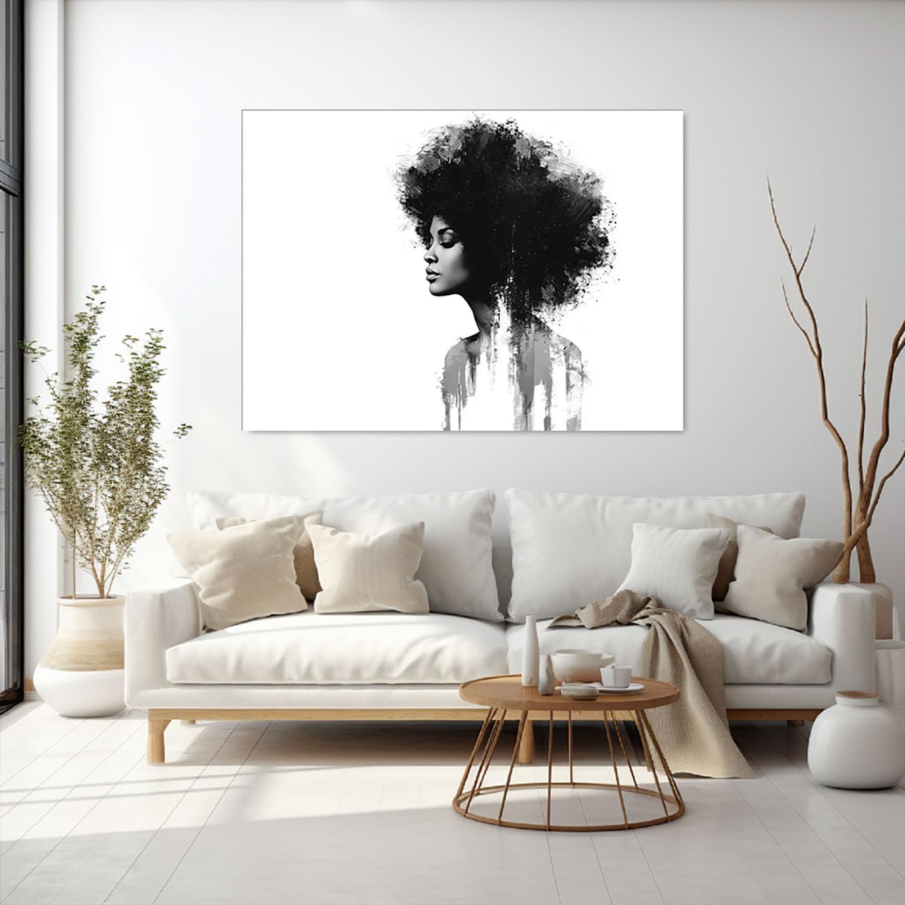 TODOAA Blanco Y Negro Abstracto Cuadros Pintura facial de chica negra Decoracion Salon Modernos, Salón Comedor Oficina Pintura Lienzos decorativos Cuadros-80x120cm Sin marco