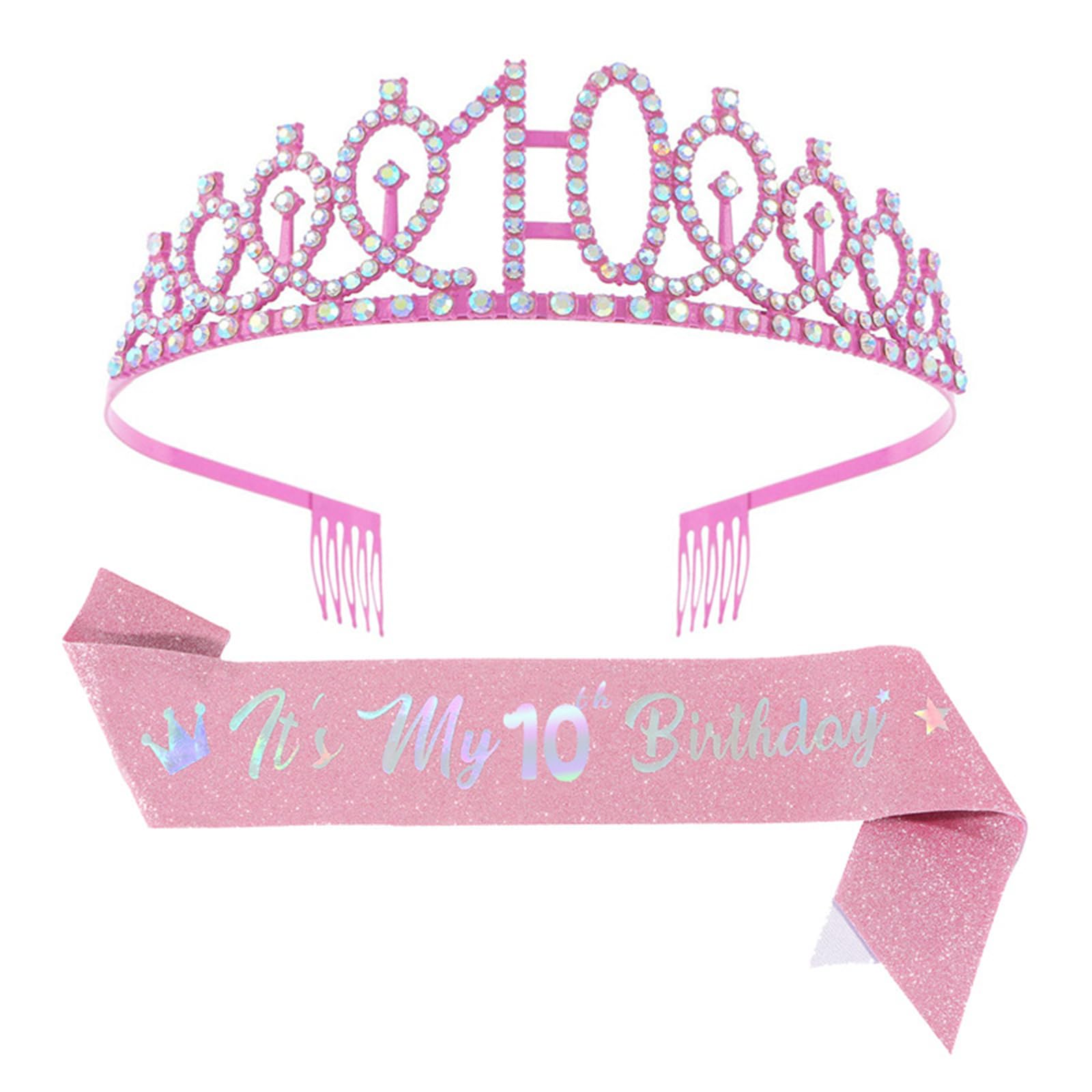 Xjdzineq Glittered Tiaras Headbands Matching Sash Set Girls Birthday Party Accessories Rhinestones Headbands and Sash Set
