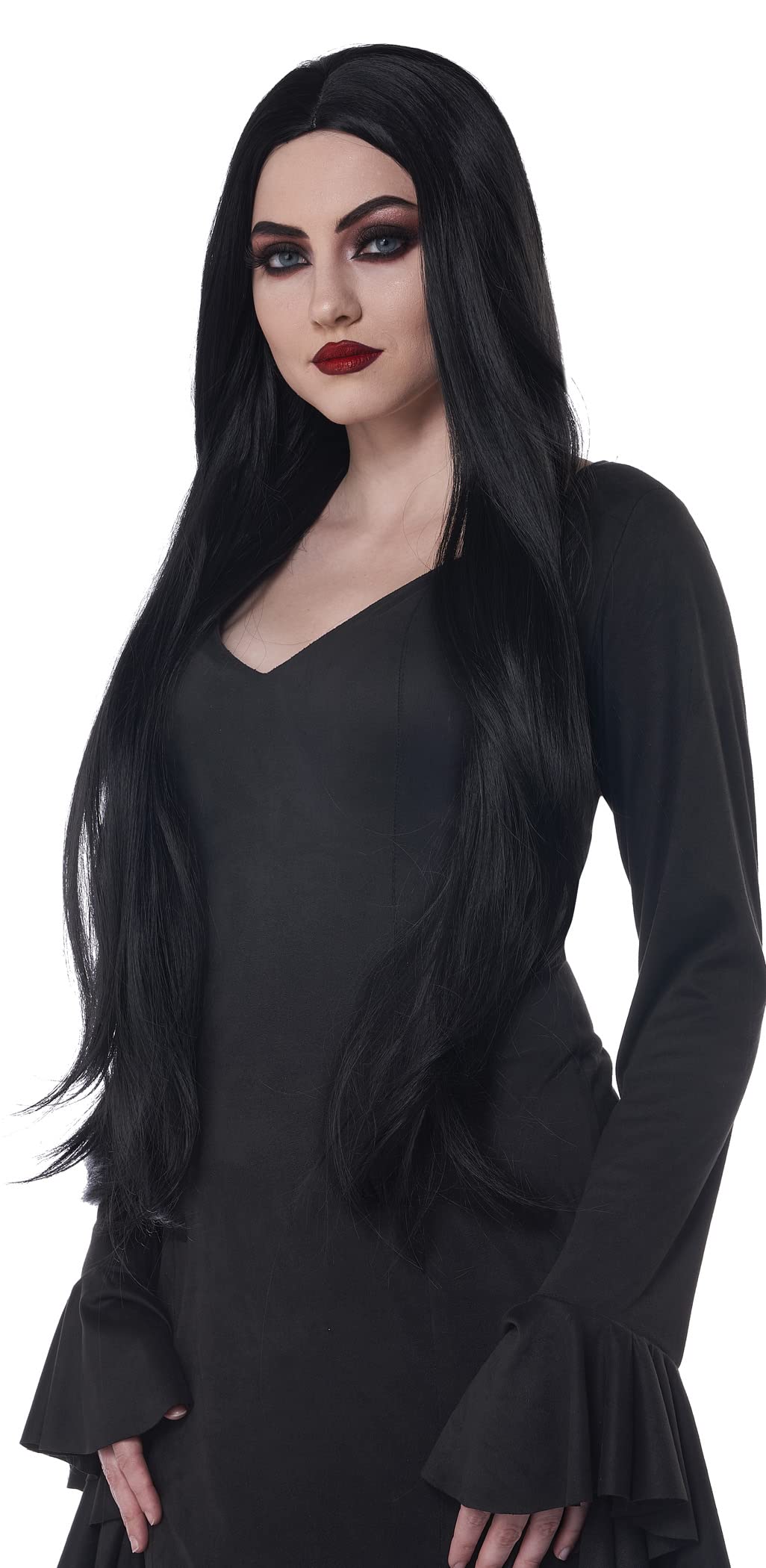 Perruque cosplay noire extra longue lisse avec bonnet ajustable élastique confort - 4