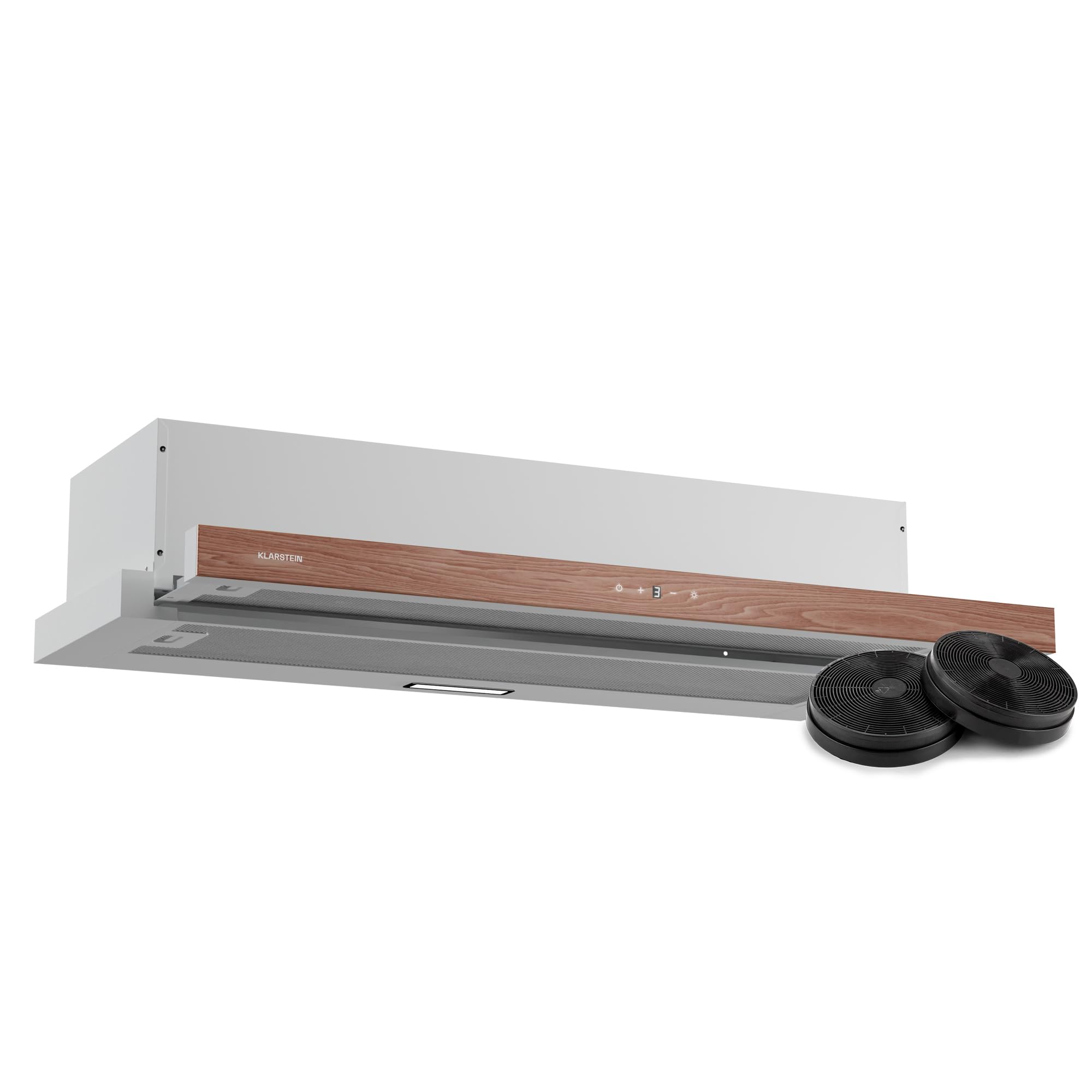 Klarstein ZenFusion Campana Extractora, 90cm Campana Integrada con Control Táctil, 400 m³/h, Eficiencia Energética A, Silenciosa, Iluminación LED, Filtro de Carbón, Blanco