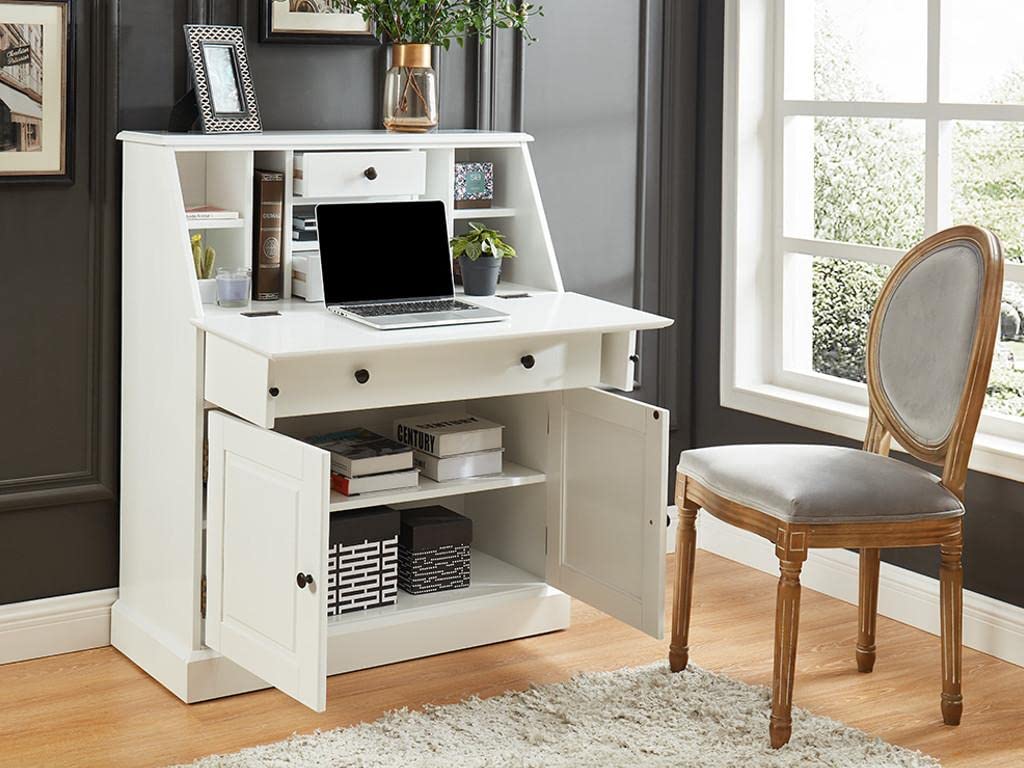 Vente-unique-Sekretär - MDF & Kiefernholz - Weiß - CLEORE