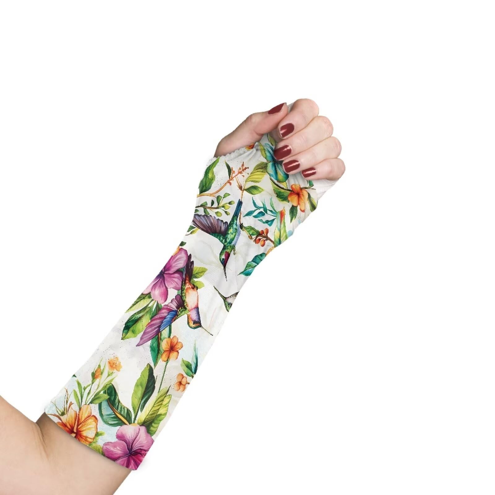 Luarisgur Arm Cast Cover Arm Protectors Floral Hummingbird Sleeve Protectors for Arms Elastic Arm Wrist Elbow Cast Wound Scratcher Protector Sleeves for Arm Large