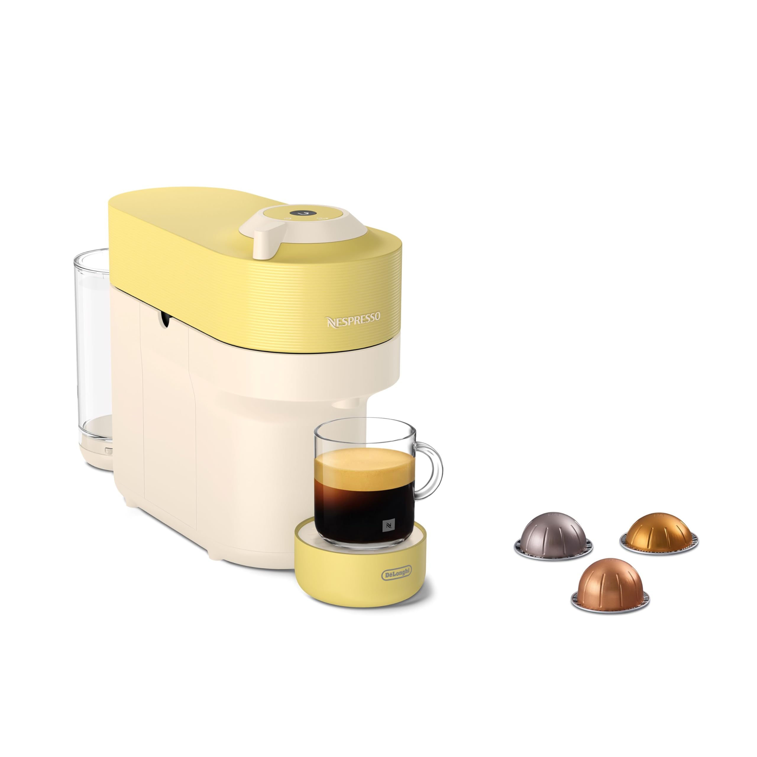 De'Longhi Nespresso Vertuo Pop ENV90.LE, Capsule Coffee Machine with Centrifusion Technology, 4 Cup Sizes, Includes Welcome Set with 12 Capsules, 1260W, Pastel Yellow